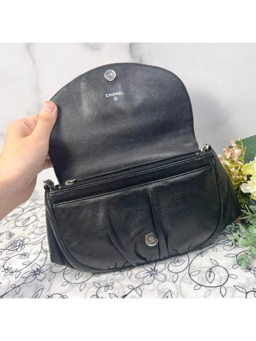 Chanel Half Moon Chain Shoulder Bag Black